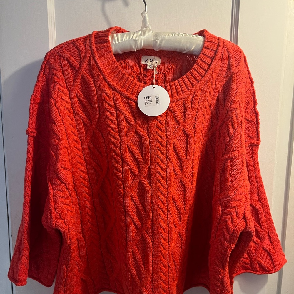POL Women's Vibrant Orange Cable Knit Sweater